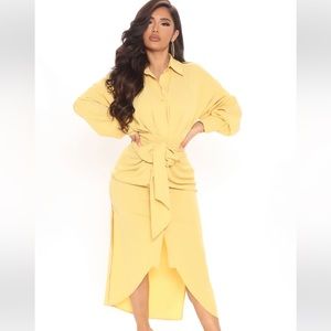 Long Sleeve Midi Dress - Mustard Yellow